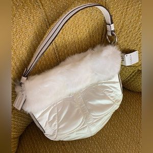 *NWT* COACH White Quilted Satin Rabbit Fur Shoulder Bag